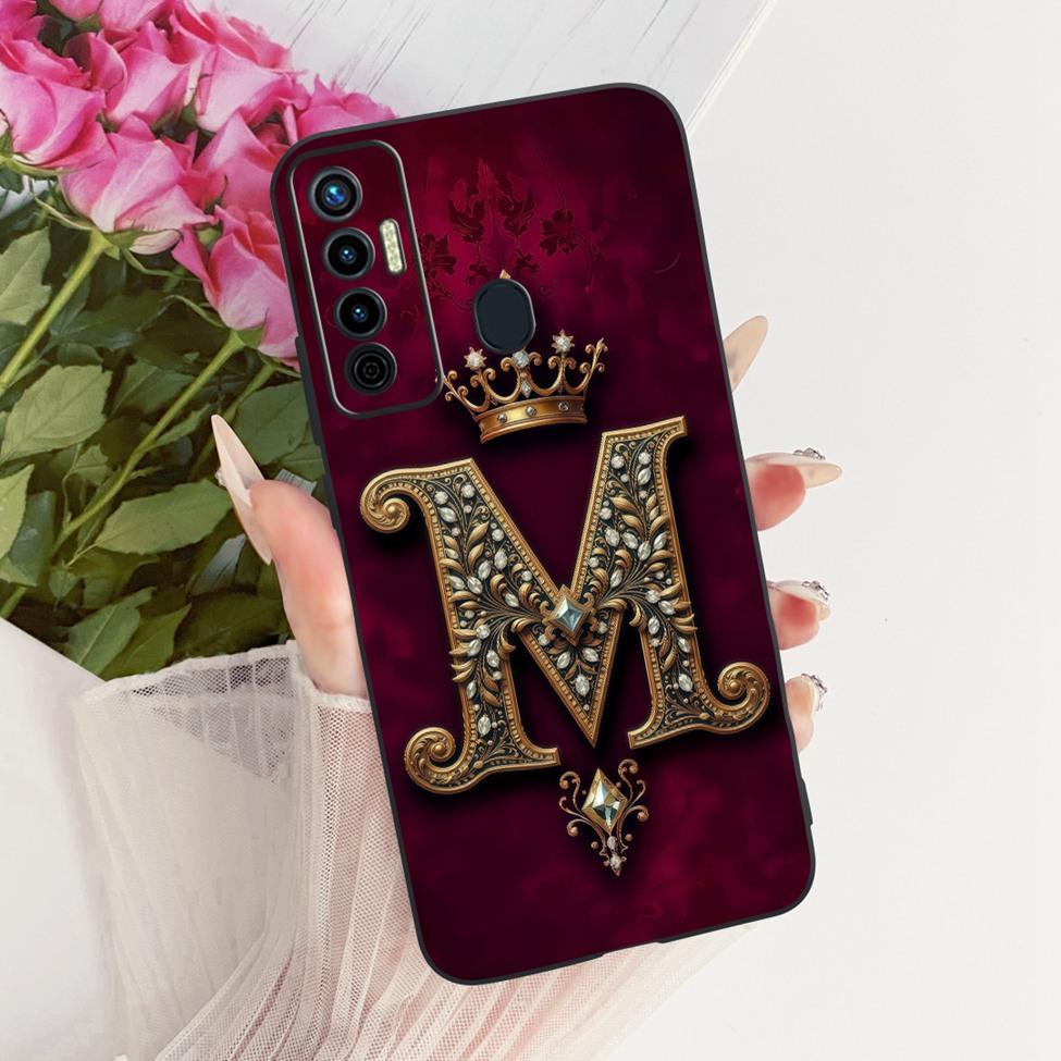 For Tecno Camon 17 Case Silicone Luxury Crown A-Z Letters 2D Flat Pattern Soft Phone Case For Tecno Camon17 CG6 CG6j Cover