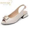 Fashion AIYUQI Women Sandals Genuine Leather 2025 Summer New Open Toe Fashion Bow Women's Sandals Fish Beak Large Size Sandals Ladies