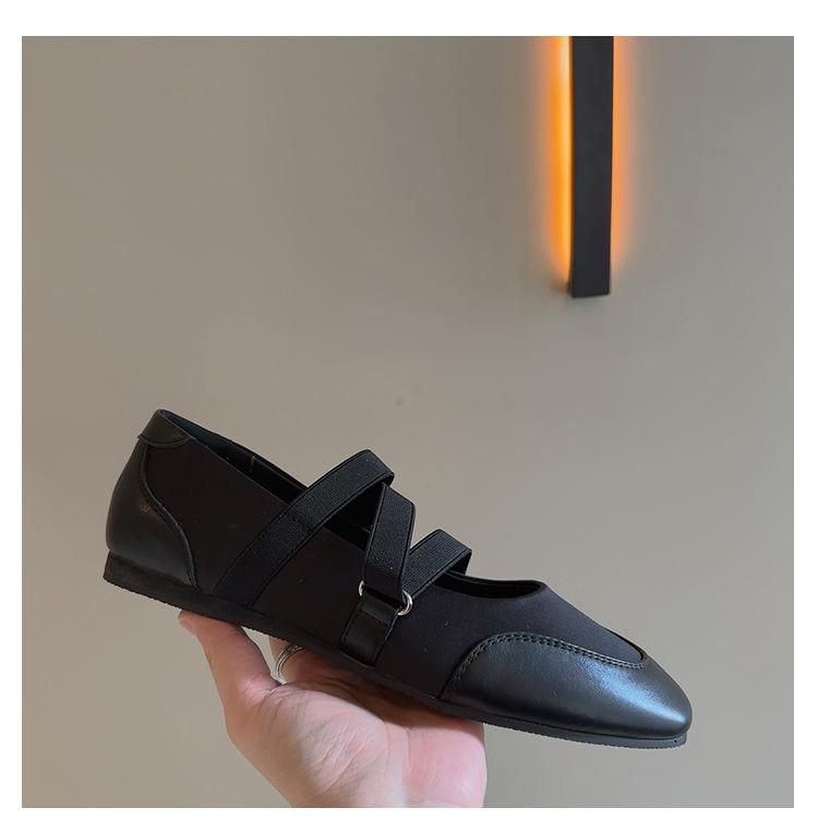 Женские туфли на плоской подошве с квадратным носком, сезонные, с мелким вырезом, туфли Мэри Джейн, балетки, эластичные, серебристые, с мягкой подошвой, одинарные туфли