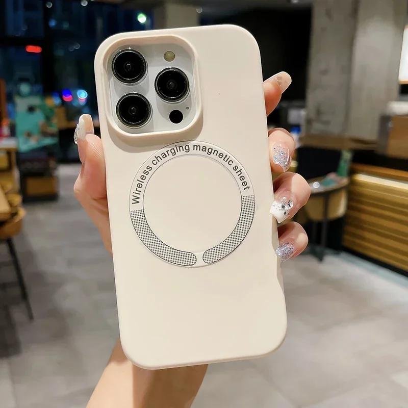 Чехол из жидкого силикона для Apple iPhone 17 16 15 14 13 12 Pro Max Plus Air Magsafe Магнитная беспроводная зарядка funda