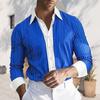 Men Shirt Long Sleeve Lapel Design Shirt Tops with Buttons Placket Striped Print Patchwork Color Work Shirt