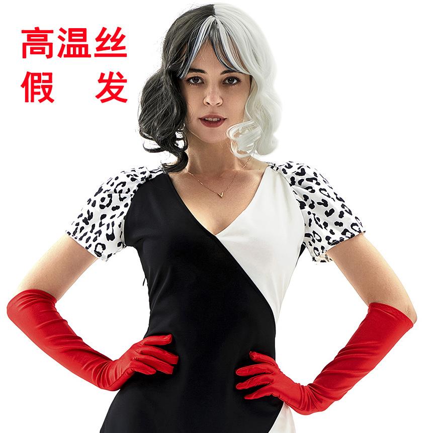 Новый костюм Куилы, сексуальный черно-белый костюм ведьмы из лакированной кожи с пятнами далматинца Круэллы для Хэллоуина