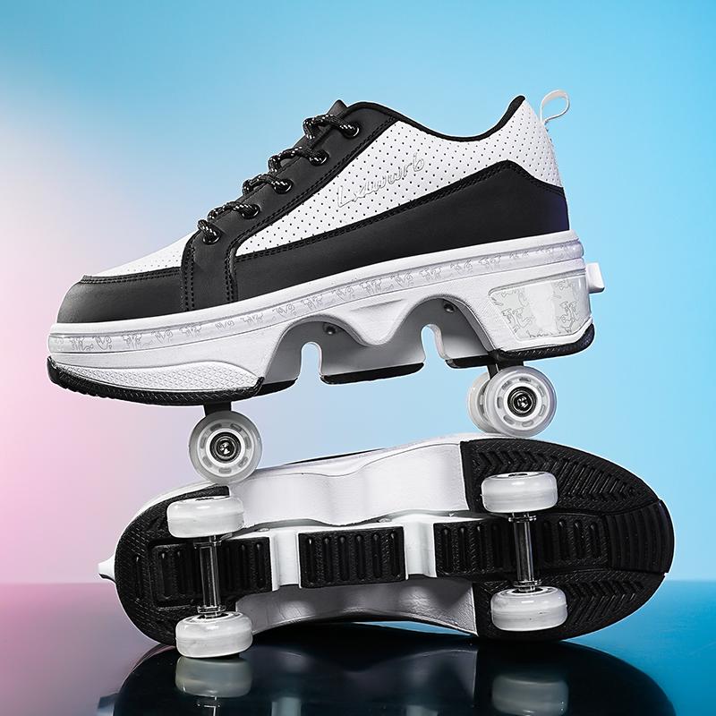 Boys Wheels Sneakers with On Double Wheels Girl Roller Sneakers Roller Shoes Deformation Shoes Roller Skate Shoes