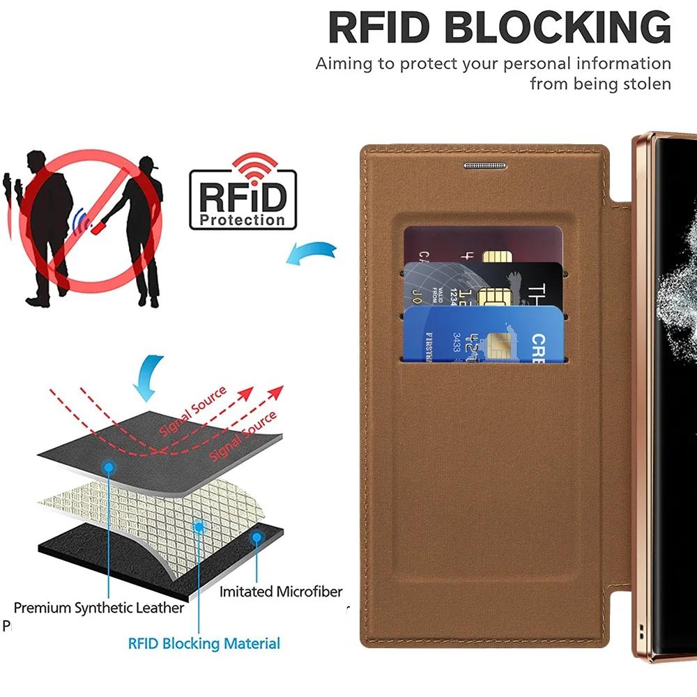 Магнитный кожаный чехол-держатель для карт для Samsung Galaxy S26 Ultra Edge s25 s24, беспроводная зарядка, держатель для карт, противоударный твердый чехол