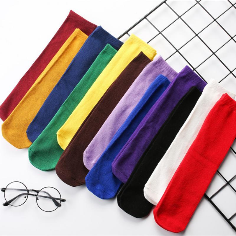 New Kids Cotton Breathable Stockings Candy Color Children Middle Tube Knee High Socks Girls Students Socks Free Size 30cm