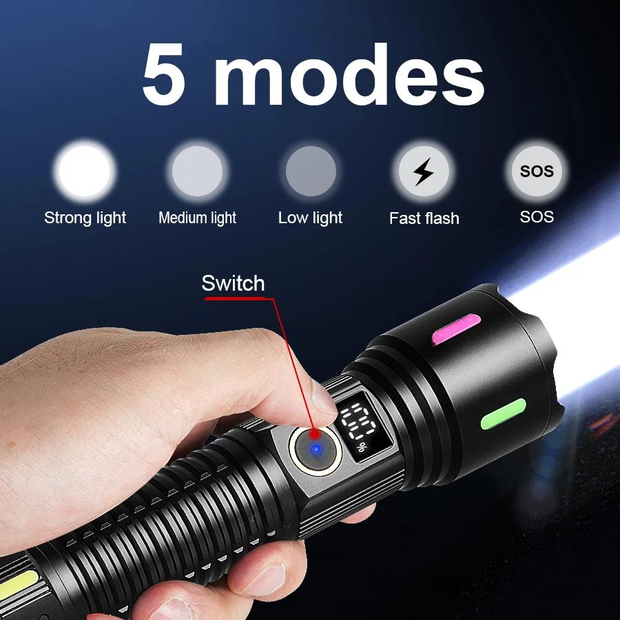 80000LM Мощный светодиодный фонарик USB перезаряжаемый мощный фонарик с дальним зумом фонарик для рыбалки на открытом воздухе