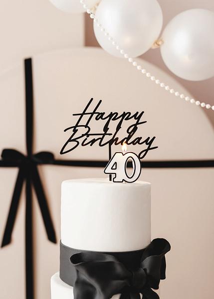 Birthday Candle '40', Forty, Black and White, 5.5