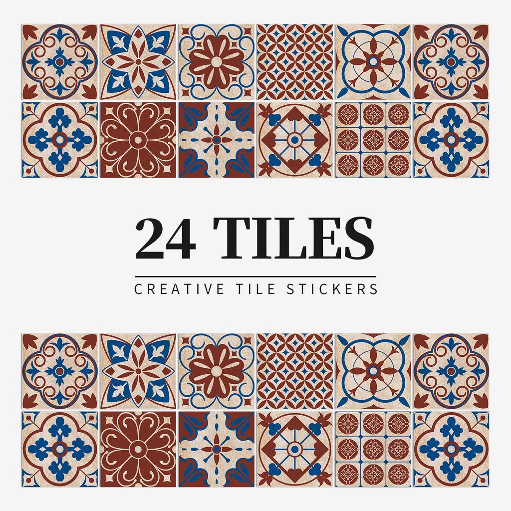 24 Pieces European Pattern Self-Adhesive Tile Sticker Waterproof And Oil-Proof Kitchen Bathroom Wall Decoration Matte Film Pvc Wall Sticker