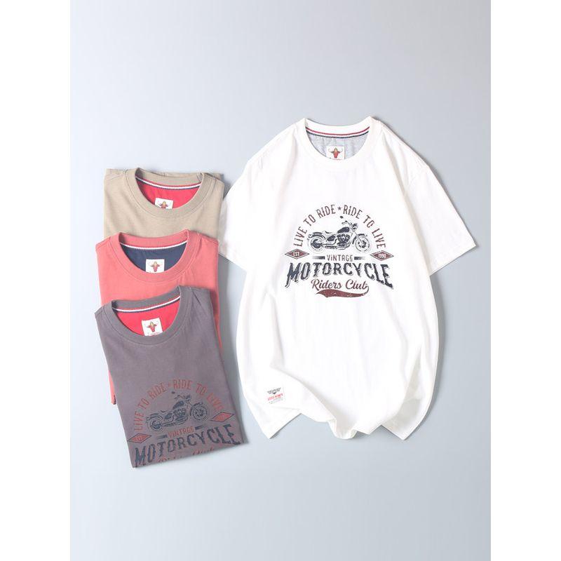 Vintage Motorcycle Element Print Short-Sleeve T-Shirt, Export Quality, Summer Men's All-Cotton Round-Neck Casual Half-Sleeve