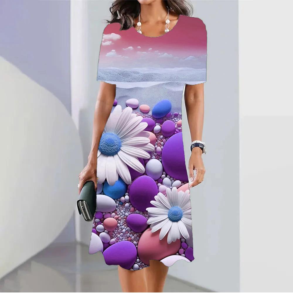 Женское летнее платье с бохо-цветочным принтом Vestido O-образный вырез с короткими рукавами и карманами Сарафан Модный повседневный элегантный праздничный халат