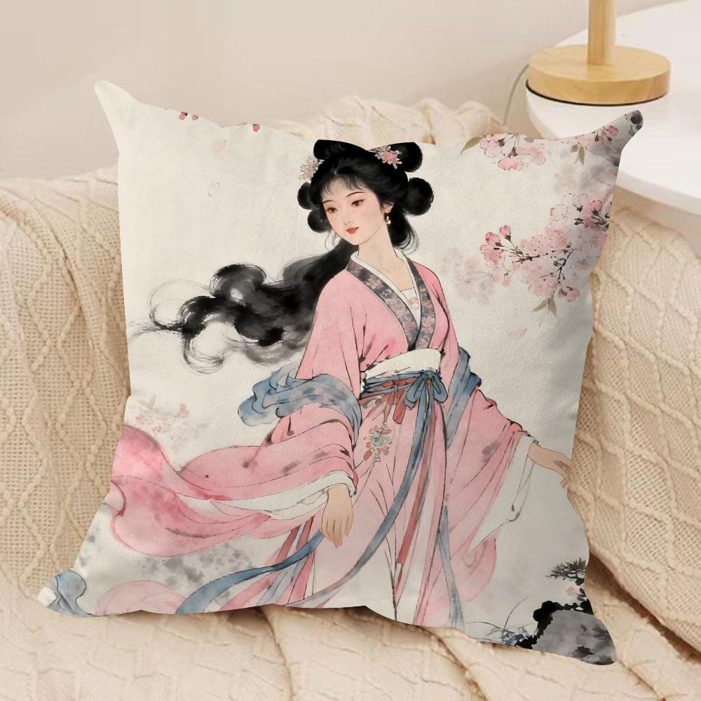 Chinese Ancient Style Beauty Cushion Cover Pillowcase Ultra Soft Skin Friendly Fabric Cloud Like Comfort Concealed Zipper