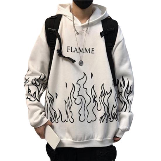 Мужское осеннее худи с принтом пламени, капюшоном, длинными рукавами, мягкое, теплое, свободного кроя, в стиле хип-хоп, зимнее худи для школы