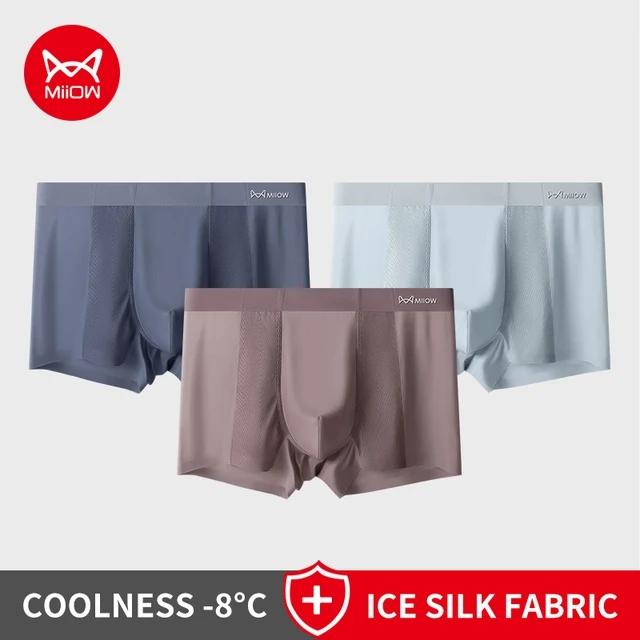 MiiOW 3 шт. летние мужские трусы-боксеры из ледяного шелка, бесшовные сетчатые дышащие мужские трусы, хлопковые мужские трусы с промежностью, мужские боксеры