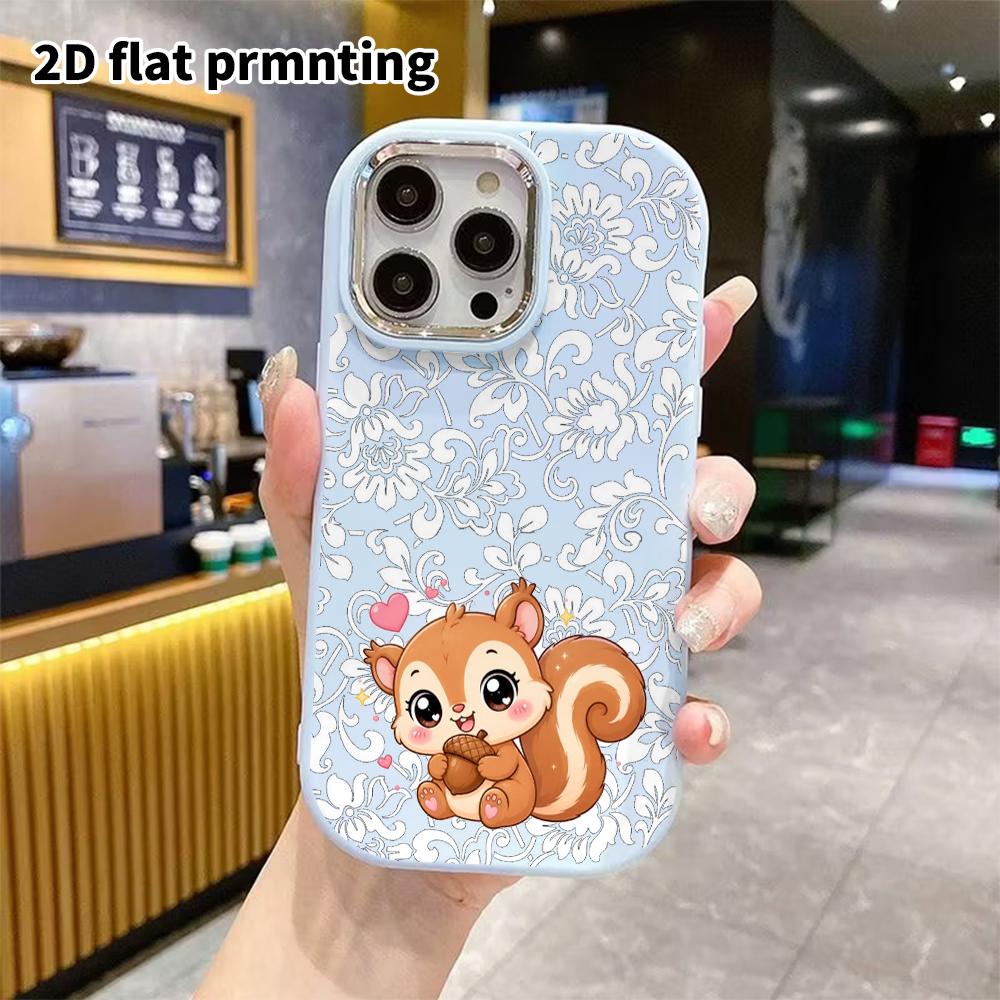 Phone Case: 2D flat design suitable for iPhone 18, 17, 16, 15, 14, 13 Pro protective case, couple style, hugging little squirrel with acorn, Christmas