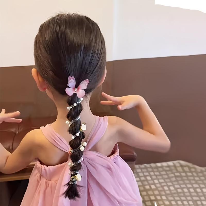 Сетчатые повязки на голову с бабочками для девочек - Милый дизайн с круглым жемчугом и цветами, Идеально подходят для повседневной носки и вечеринок, Всесезонное использование