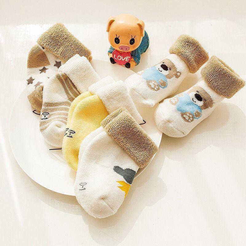 5 Pairs Cute Thick Terry Knitted Crew Socks New Born Infant Winter Warm Casual Socks Set Breathable for Boy or Girl