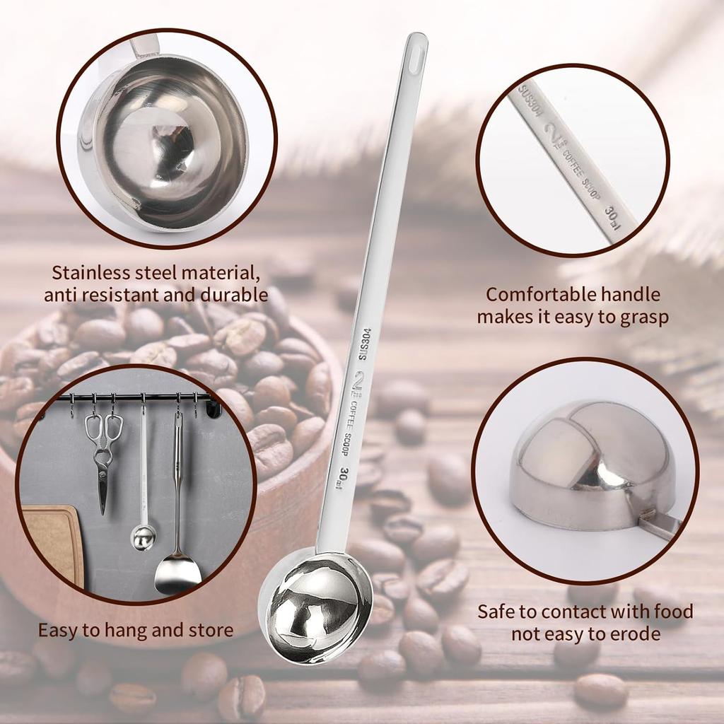 2Pcs 1 Tablespoon 2 Tablespoon Coffee Scoop Stainless Steel Long Handle Measuring Spoon 1 tbsp 2 tbsp Measuring spoon 15 ml 30 ml Coffee Scoop for