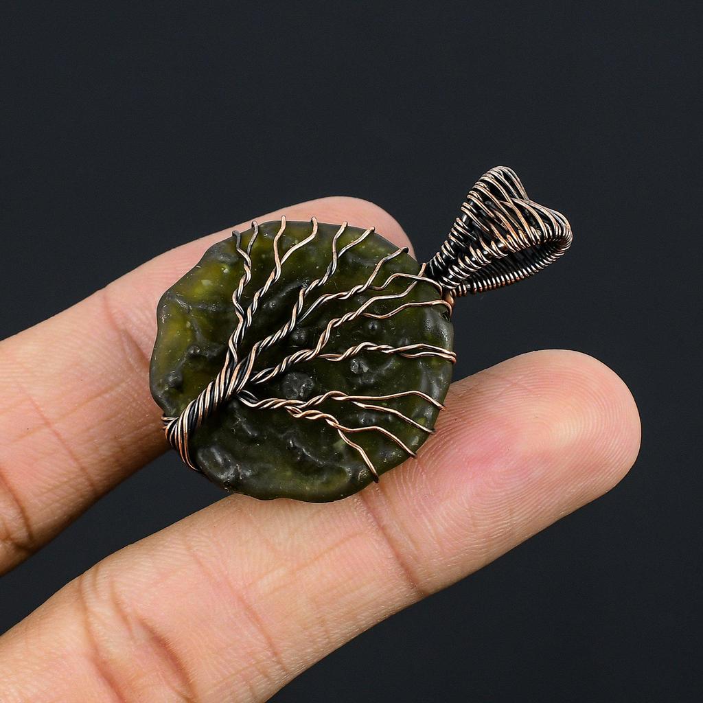 Tree Of Life Moldavite Pendant Gemstone Jewelry, 999 Copper Wire Wrapped Handmade Pendant, Latest Design Jewelry