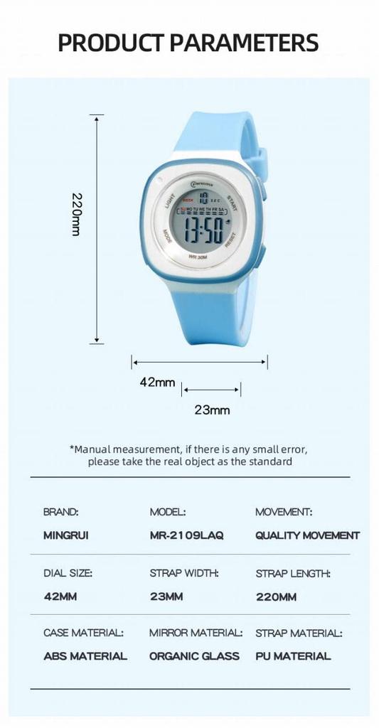 MINGRUI Rectangle Digital Watch for Kids Round Time Daily Japanese Instruction Manual Pastel Elementary School Junior High School High School Students