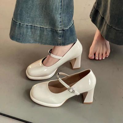 Популярные туфли Мэри Джейн для通勤, туфли на высоком каблуке, женские модели 2025 года, на толстом каблуке, женские туфли темпераментные, с мелким вырезом