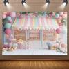 2D Cute Dessert Shop Backdrop, Pastel Macaron Photography Background