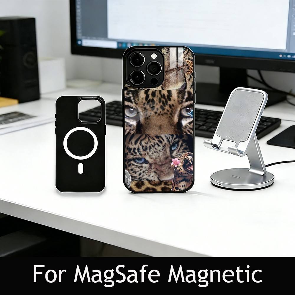 Модный чехол для телефона с леопардовым принтом для iPhone 17, 16, 15, 14, 13, 12, 11 Plus, Pro, магнитный, для беспроводной зарядки MagSafe