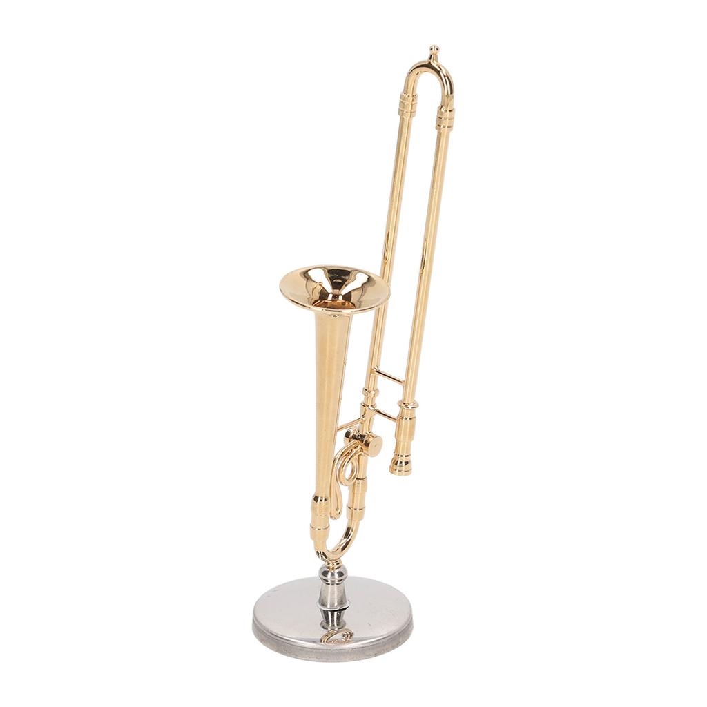 Dollhouse Trombone Model Simulation Brass Gold Plated Miniature Dollhouse Instruments Model for