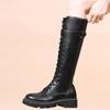 Women's Boots Biker Long Footwear Middle Heel Shoes For Woman New Rock Winter Knee High Shaft In Stylish Promotion Boot Pu