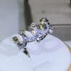 Серебро 925 пробы Высокое качество Центр Золотая Корона Циркон Кольцо Для Женщин Вечеринка Помолвка Модная Бижутерия Подарок