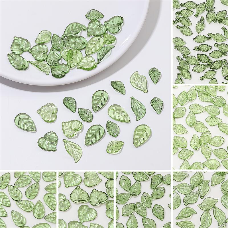 50 шт./пакет акриловые зеленые мини-бусины в форме листа для самостоятельного изготовления браслетов, ожерелий, сережек, аксессуаров для изготовления ювелирных изделий