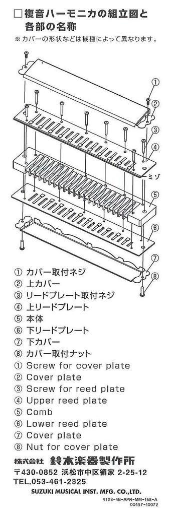 SUZUKI Humming Diatonic Harmonica Replacement Reed Plate Plate G SU-21 G-Key (Reed Only) RP-21HM