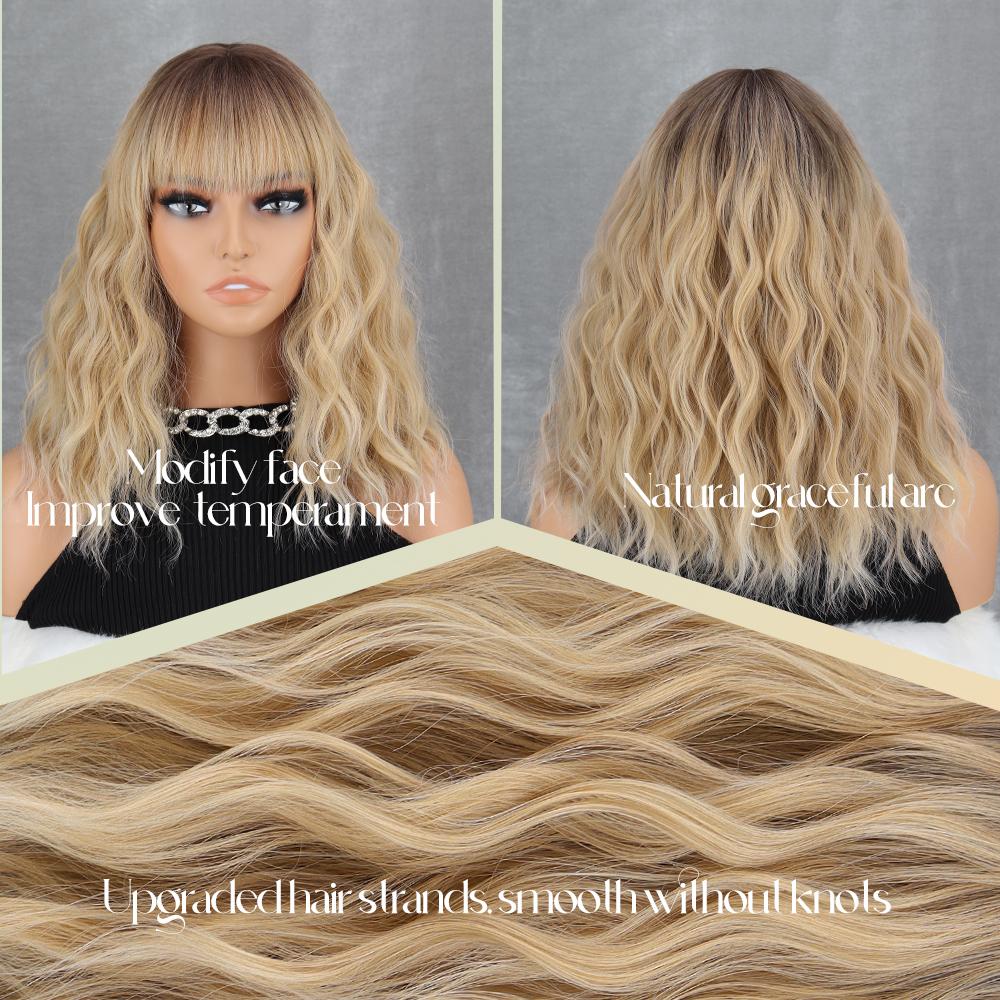 MISS WIG Коричневые и светло-коричневые короткие волнистые парики из синтетического волокна с челкой для женщин, натуральные волосы, термостойкие для косплея