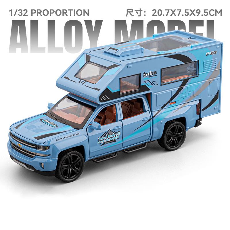 1/32 Пикап Silverado RV Модель автомобиля для отдыха Литой Кемпер Фургон Автодом Туристические транспортные средства Модель автомобиля Звук Свет Детская игрушка Подарок