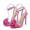 Fashion Silk Satin Rose Design Heeled Sandals Women Open Toe Party Dress Shoes Gladiator Sandals Women Summer Buckle Strap High Heels