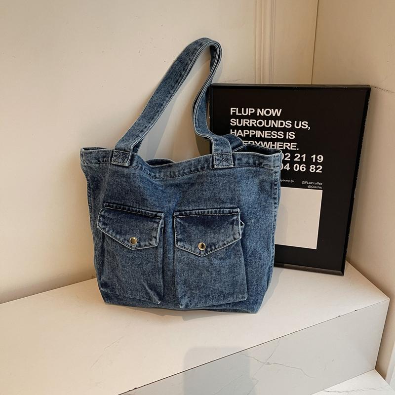 Большая вместительная сумка-тоут женская джинсовая сумка через плечо студенческая сумка для занятий