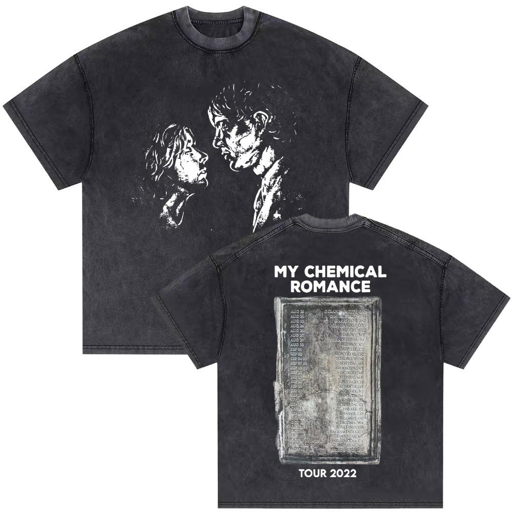 Washed Vintage My Chemical Romance Double Sided Print T Shirt Men Women Casual Oversized Tshirts Man Punk Emo Rock Tops Tshirt