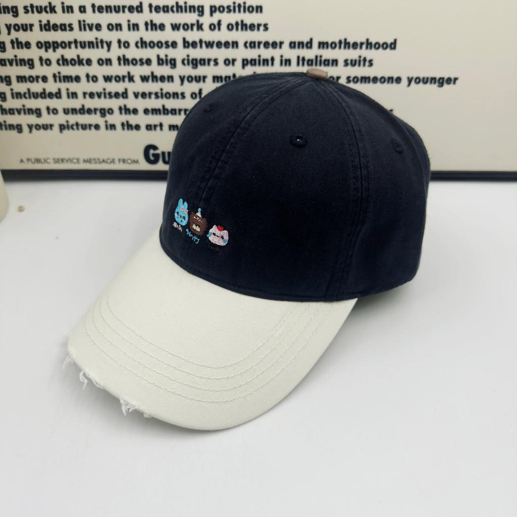 New color matching edging baseball cap cute cartoon embroidered soft top cap showing face small versatile sun hat women