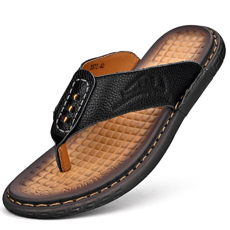 Новое поступление, летние мужские шлепанцы из натуральной кожи, противоскользящие кожаные тапочки ручной работы