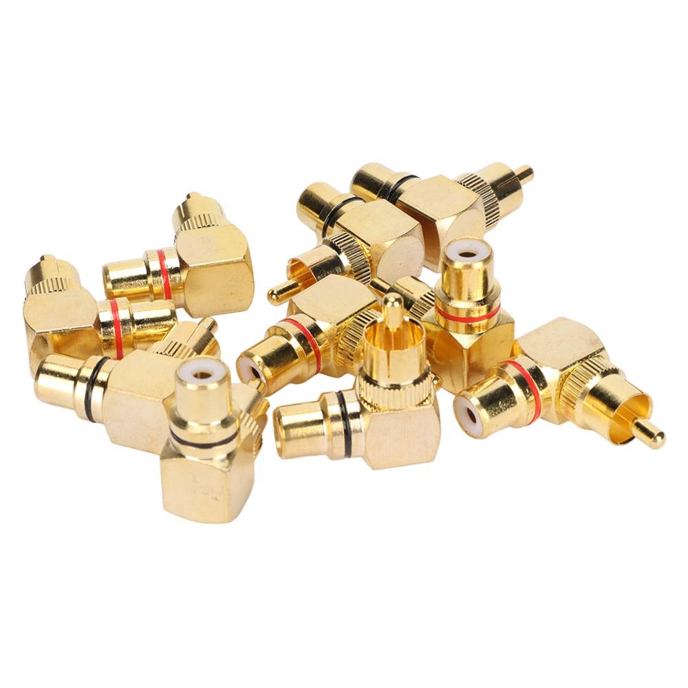 10PCS Male to Female 90 Degree L Type Adapter for RCA Adapter Connector Subwoofers