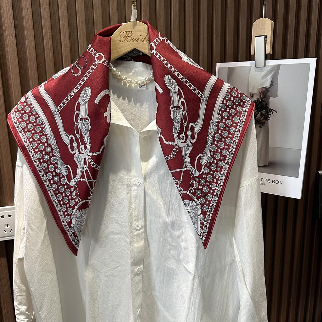 Красная цепочка новый шелковый шелковый шарф женский весенний летний высокая чувственность универсальный тяжелый 111 тутовый шелк квадратный шарф