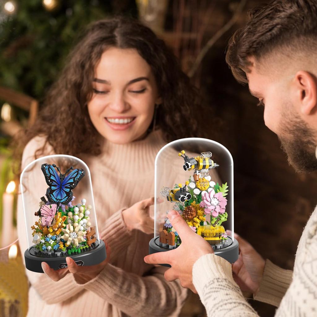 Букет насекомых Коллекция Строительный набор Пчела и Подсолнухи Бабочка и Роза Складные строительные блоки Растение Бонсай Игрушка для детей Подарок