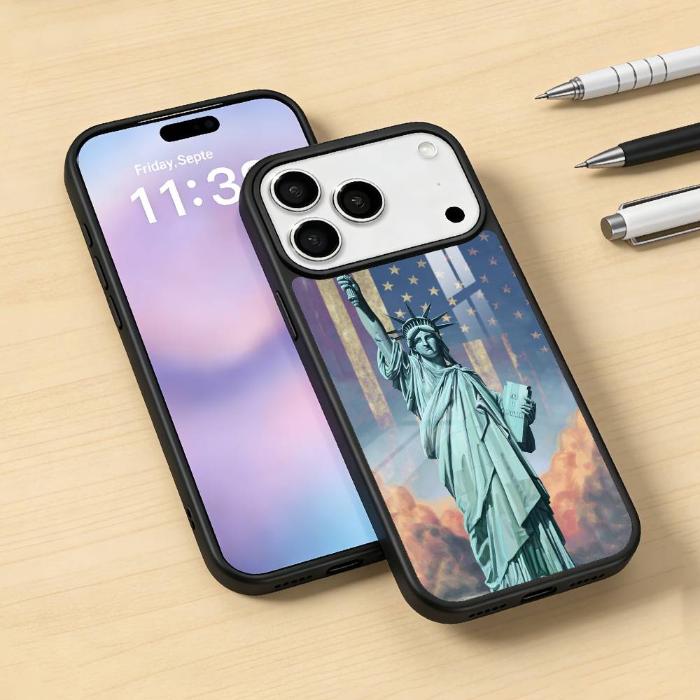 Statue L-Liberty America USA Flag Phone Case Magnetic For iPhone17 16 15 14 13 12 Pro Max For Magsafe Wireless Charging Cover