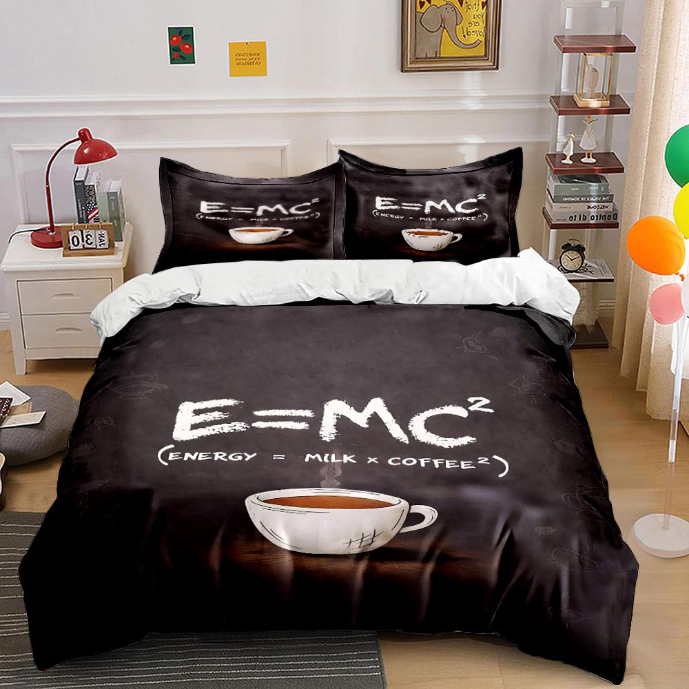 E=MC² Coffee Themed Bedding Bedding Duvet Cover Set Duvet Cover Pillowcases (1 * Duvet Cover 2 * Pillowcases, without duvet insert)