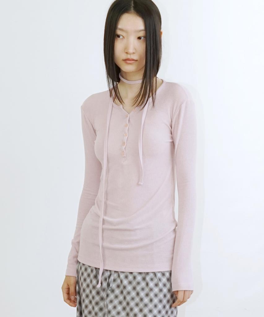 PROVO Button Henley Neck T-Shirt / Pink