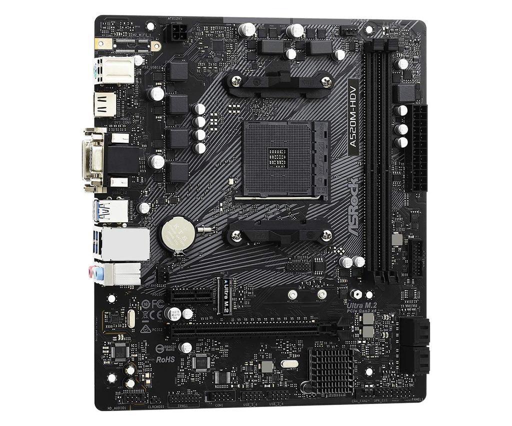 Asrock AMD Ryzen Series Compatible Micro ATX Motherboard with A520 Chipset Authorized Distributor 3000/4000 (Soket AM4) [Domestic Product] A520M-HDV