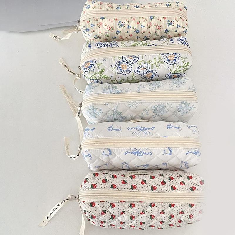 Kawaii Pencil Case Korean Style Simple Floral Pencil Pouch For Girl Soft Cotton Large Capacity Stationery Storage Bag