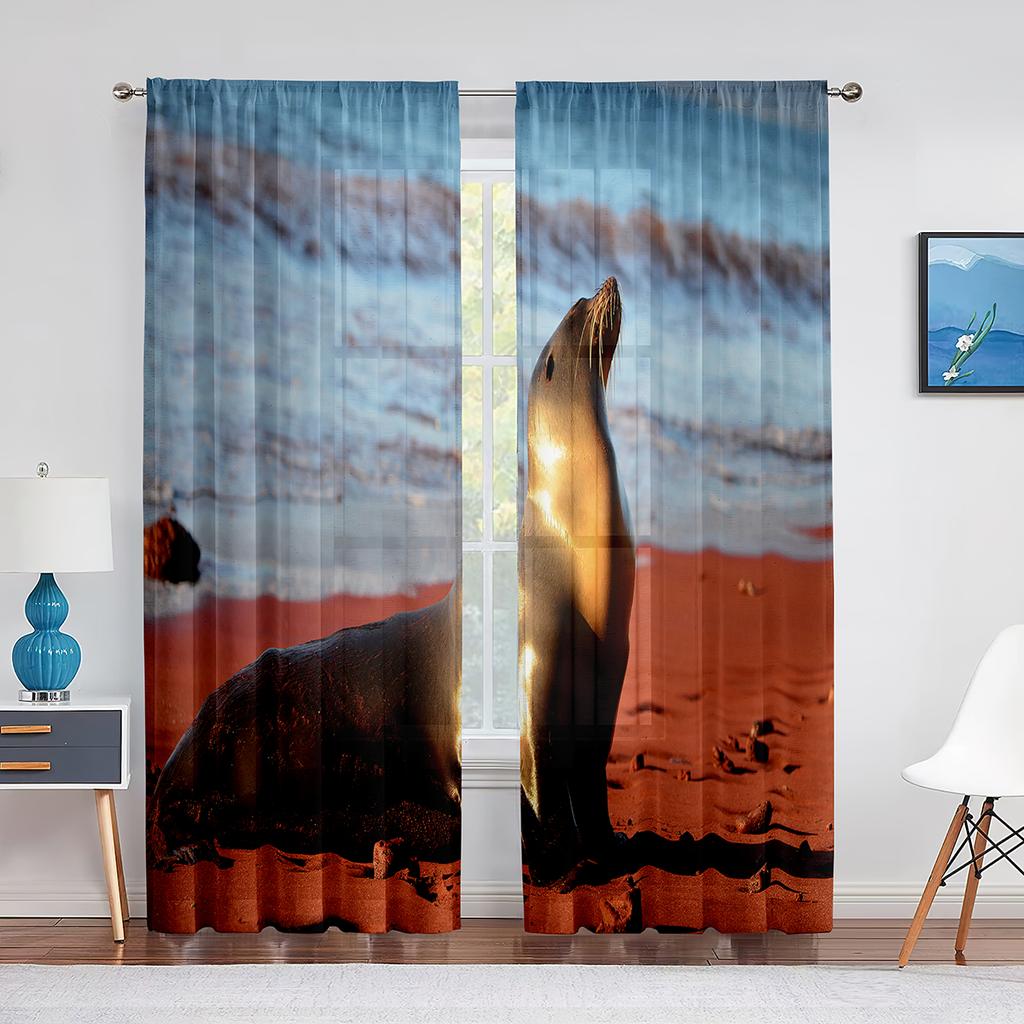 Подводное животное морской лев плавает в чистой воде Прозрачная занавеска для гостиной кухни спальни Домашний декор Тюль Вуаль занавеска
