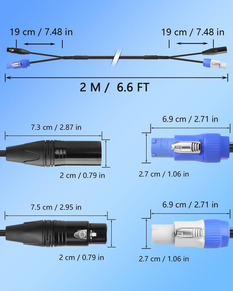 CERRXIAN 2M Кабель-удлинитель DMX, совместимый с PowerCon, 13AWG Кабель для интеграции питания переменного тока и сигнала DMX512 XLR для сценического освещения, концертов и мероприятий