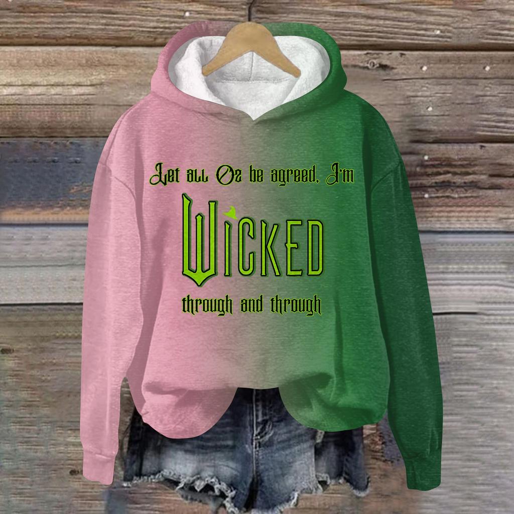 Женская мода Bad Witch Print Hooded Pullover Sweatshirt