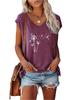 Women Print T-shirt Summer Fashion V Neck Short Sleeve Top Ladies Casual Tee Shirt